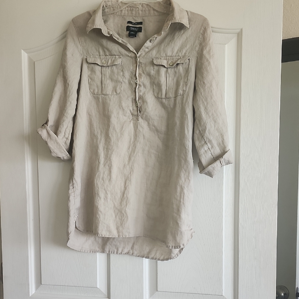 Women's Beige Button-Up Linen Shirt